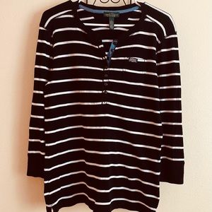 Ralph Lauren Shirt  3/4 sleeve black and white stripe henley.